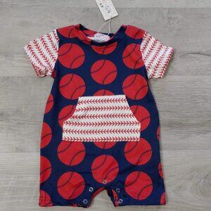 Pete and Lucy NEW Baseball boys romper 6 To 9 Months Nwt
